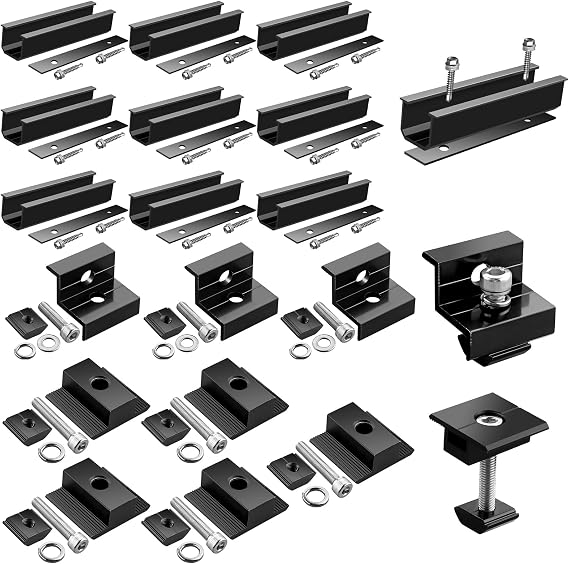 GETLITOOL Solar Module Bracket PV Bracket Mounting Kit for Mounting 4 Modules 12 cm Aluminium Rail Adjustable Clamp for 30-35 mm Modules Solar Panel Holder Flat Roof Trapezoidal Sheet Tile
