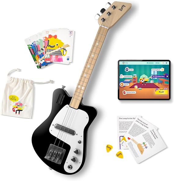 Loog Mini Electric kids Guitar for Beginners built-in Amp Ages 3+ Learning App and Lessons Included