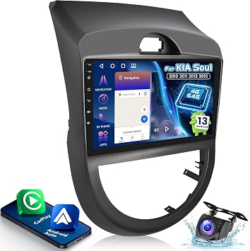 [4+64G] Upgrade Radio for KIA Soul 2010 2011 2012 2013-9 inch IPS Touchscreen Android Soul Stereo - Wireless Carplay and Android Auto, AI DSP, WiFi, GPS, Custom Homepage + AHD Backup Camera