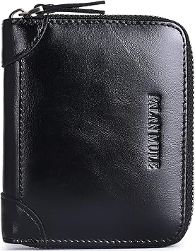 FALAN MULE Wallets For Men Genuine Leather Short RFID Blocking Zip-around Bifold WalletBlack