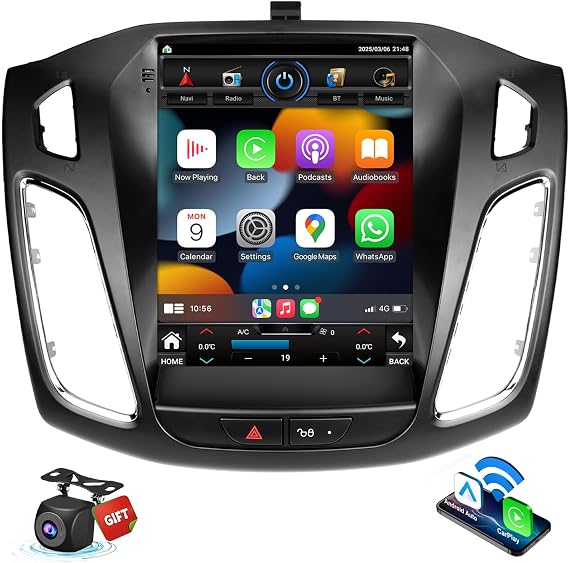 Car Radio Android 64G for Ford Focus 2012 2013 2014 2015 2016 2017 2018 Stereo with Wireless Carplay Android Auto,9.7 Inch Vertical HD Touchscreen with GPS Bluetooth WiFi 1080P HD Backup Camera