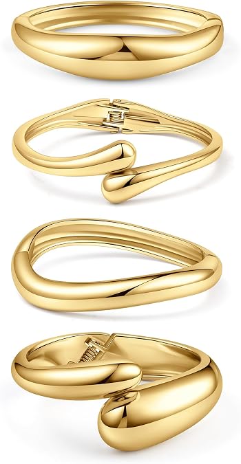 CASDAN 4Pcs Chunky Bangle Bracelets for Women Twisted Hinged Stackable Bangles Set Trendy Wide Wrist Cuff Stack Bracelets