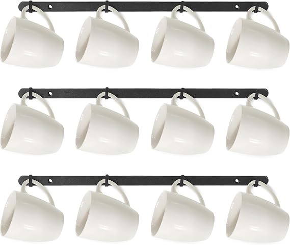 Mdjwjj 3Pack Hanging Mug Racks for Wall,Coffee Cup Holder Wall Mount with 12 Mug Hooks,Mug Display Rack Cup Holder Storage for Kitchen, Home, Coffee Bar