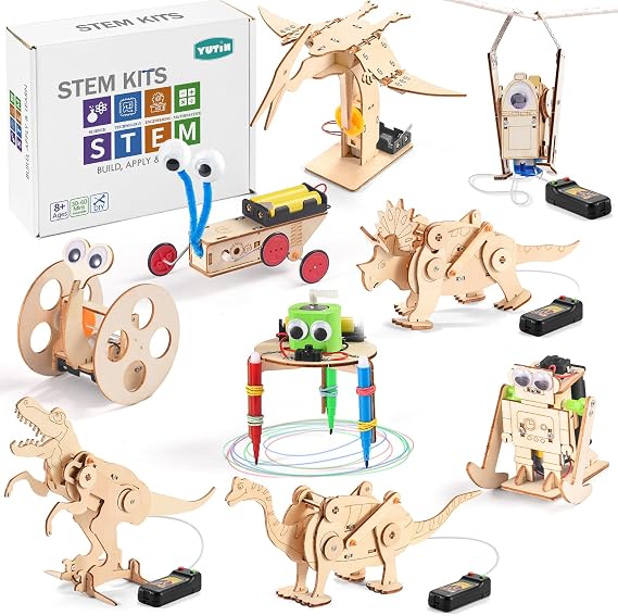 Dinasuar and Robot STEM Kits for Kids Ages 8-12, Wood Building Kit, 3D Wooden Puzzles Carft for Boys 6-8 8-10, Woodworking Model Sets for Girls