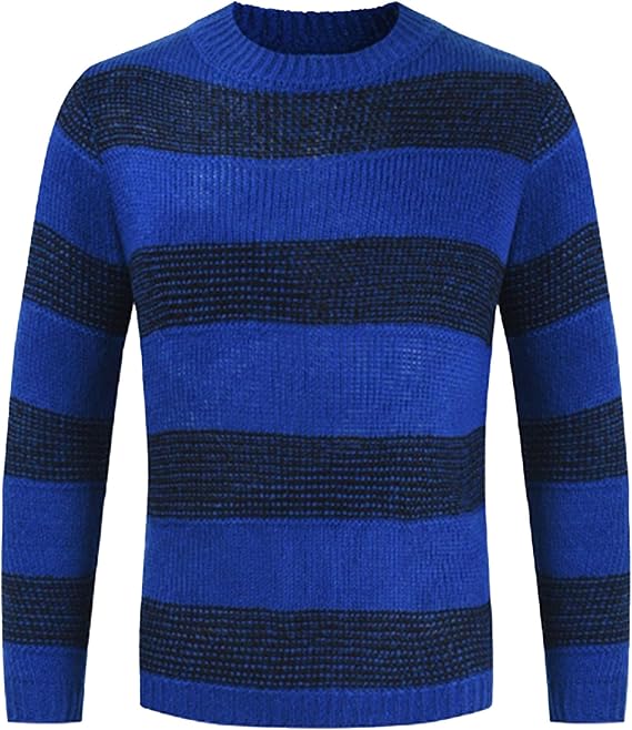 Mens Fashionable Striped Knitted Pullover Soft Casual Crewneck Sweater Block Thermal Cottton Knitted Sweaters