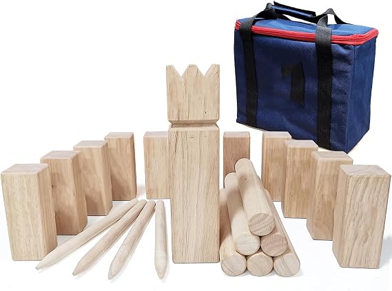 Jac & Mok Kubb Viking Games Set -Rubber wood Throwing Game with Carrying Bag