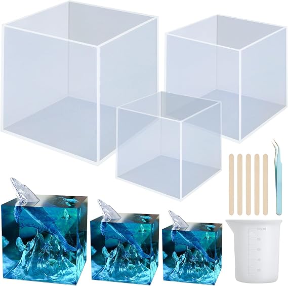 Large Square Resin Molds Silicone,3 Pcs Silicone Square Molds for Epoxy Resin(4.2",3.1",2.7"),for Flower Preservation,Epoxy Resin Crafts,Home Office Decoration