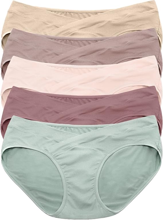 Kindred Bravely Under the Bump Bikini Maternity Underwear for Pregnancy | Soft stretchy 5 pack with a low rise no roll waistband. Panties with full rear coverage for c section recovery and postpartum