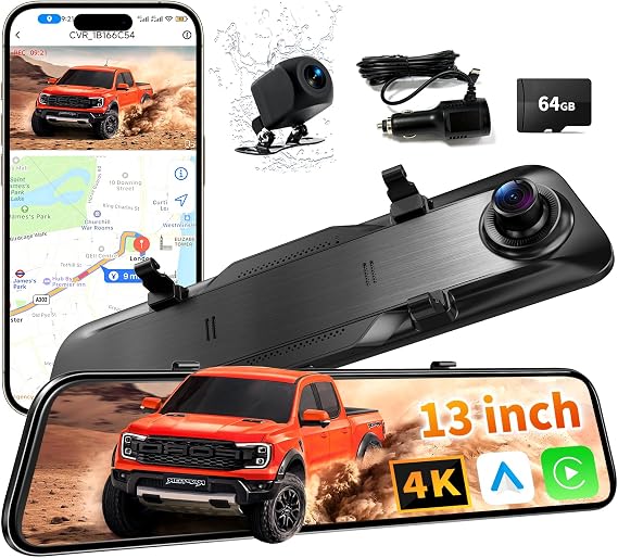 2026 Ultrawide 13 4K Rear View Mirror Camera with Carplay&Android Auto
