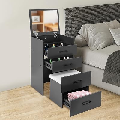 Compact Makeup Desk with Large Mirror, Modern Dressing Table, 3 Drawer Vanity Set with Stool, Stylish and Functional Makeup Table for Bedroom Grey