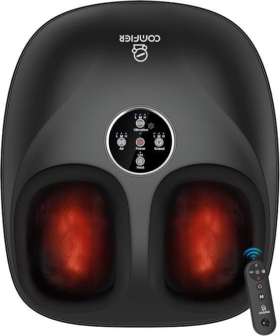 Shiatsu Foot Massager with Heat, FSA Eligible HSA, Deep Kneading Neuropathy | 3 Massage Intensities for Plantar Fasciitis, 2 Heat Levels, Compression & Vibration, Remote Control, Auto-Off, Fits Size 13