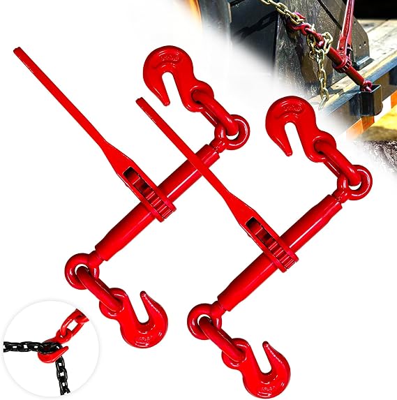 Ratchet Chain Binders 3/8'' - 1/2, Load Binder with G70 Grab Hooks, 3/8" Binder - Adjustable Tie Downs for 3/8 Chains, 9200 Pounds Working Load Limit- Heavy Duty Ratchet Binders for Towing (2 Pack)