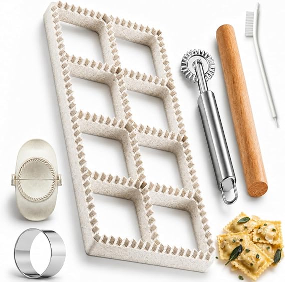 Ravioli Cutters & Mould Set, 8-Cavity Ravioli Maker with Rolling Pin
