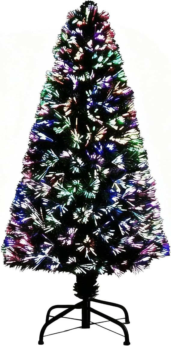 4Ft/120cm Fibre Optic Christmas Tree with Multicolour Changing LED Lights Decorations - Pre-Lit Green Artificial Xmas Tree Colourful Lights