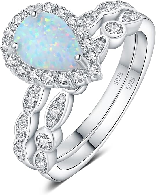 JewelryPalace Classic Pear Cut 2.5ct Created Opal Halo Engagement Rings for Women, Infinity 925 Sterling Silver 14k White Rose Yellow Gold Plated Promise Ring for Her, Twisted Wedding Bands Bridal