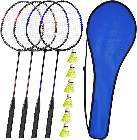 KH 2-4 Player Badminton Rackets Set for Adults Kids,Family Back Garden Sports Games,Racquets,Shuttlecocks & Carry Bag Included