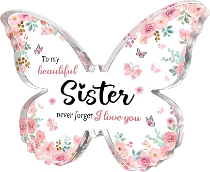 GiftyTrove Daughter Gifts from Mom Dad, 5x3.8x0.6 Inch Butterfly-Shaped Acrylic Plaque Decor, Mothers Day Valentines Day Christmas Birthday Gifts for Daughter