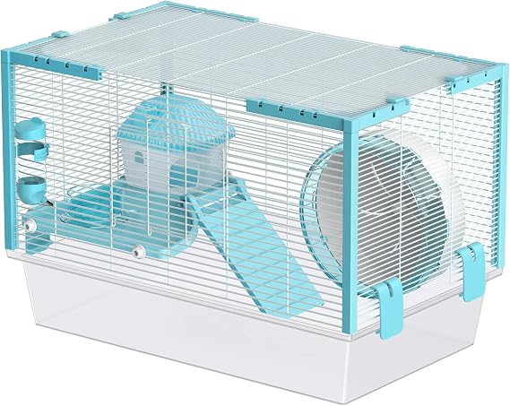 Large Hamster Cages and Habitats Small Animal Cage for Syrian Hamster (Sky Blue + Transparent Base)