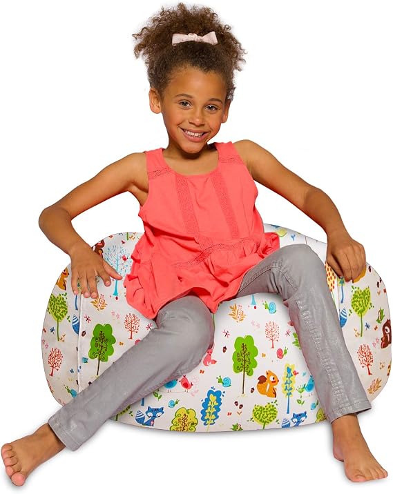 Posh Creations Bean Bag Chair for Kids, Teens, and Adults Includes Removable and Machine Washable Cover, 27in - Medium, Canvas Animals Forest Critters