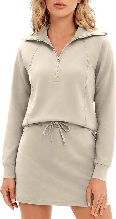 Casly Lamiit Women's 2 Piece Skirt Sets Athletic Tennis Skorts Tracksuit Half Zip Long Sleeve Sweatshirt Casual Outfits