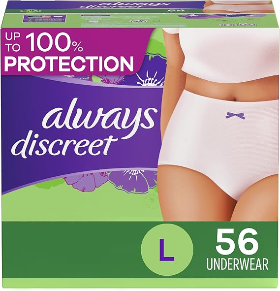 Always Discreet Adult Incontinence & Postpartum Incontinence Underwear for Women, Large, Maximum Protection, Disposable, 28 Count x 2 Pack (56 Count Total) (Packaging May Vary)
