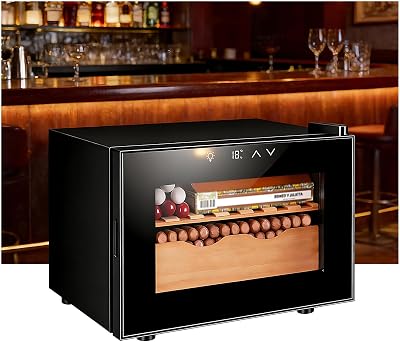 Electric Cigar Humidors Cooling, 25L Electronic Humidor Cabinet, with Cedar Wood Shelves, 3-Layer Low-E Glass, Exterior Control Panel, 11-18C Temp Range A