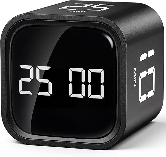 HAUSPROFI Pomodoro Timer Cube, 5/10/25/50 Min Preset & Custom Modes, Focus Timer & ADHD Aids, Kids & Adults, Silent/Sound Option, Gravity Sensor Flip, Black