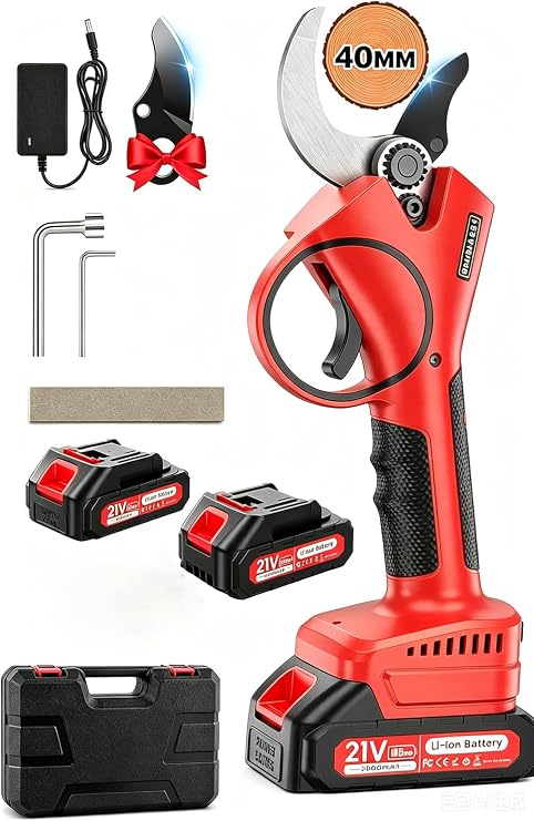 Electric Pruning Shears, 1.6" Cutting Cordless Pruner for Gardening | Brushless Motor, 21V Cordless, 2 Modes, 2x2.0Ah Batteries, 3000+ Cuts, Auto Sleep, Dad's Gifts for Tree Trimming