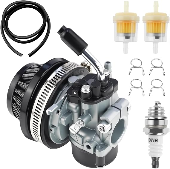 18mm/0.71" Carburetor Black Air Filter Fuel Line and Spark Plug | for 43cc 47cc 49cc 50cc 66cc 70cc 80cc 100cc 2 Stroke Motorized Bicycle Scooter Moped Pit Bike Mini Dirt Bike