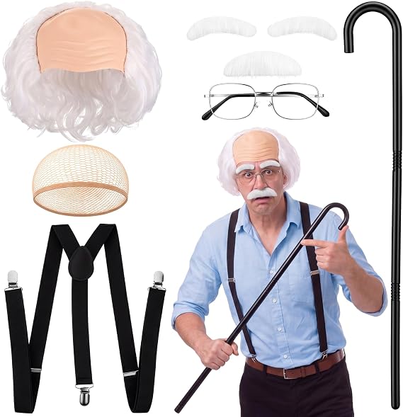 6 Pcs Old Man Costume Set Old Man Wig Accessories