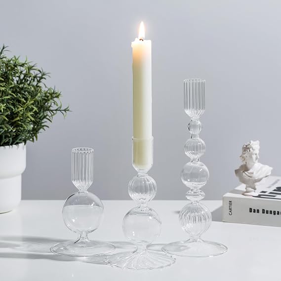 Glasseam Clear Candle Holder Taper Candles: Pack of 3