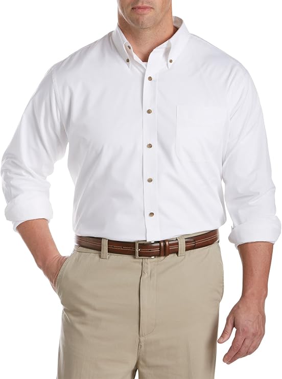 Harbor Bay by DXL Men's Big and Tall Easy-Care Solid Sport Shirt White 6XL