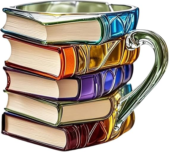 Creative 3D Book Mug – Stackable Books Shaped Mugs, Funny Vintage Drinkware for Milk Tea Juice, Unique Home Decor & Desk Accessories Water Cup (B)