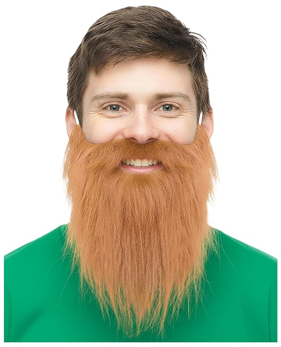 Ginger Fake Irish Beard St. Patrick's Day Leprechaun Costume Beard | Fake Ginger Beard Costume Accessory for Men - One Size
