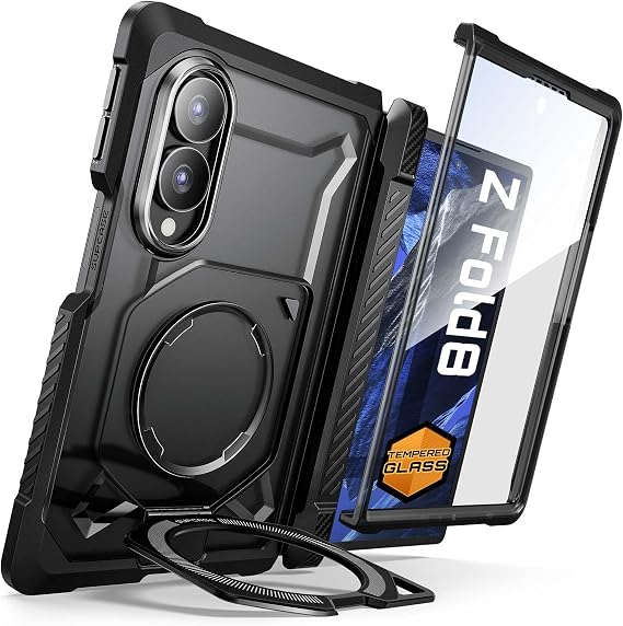 SUPCASE for Galaxy Z Fold 8 Case with Tempered Glass Screen Protector Black