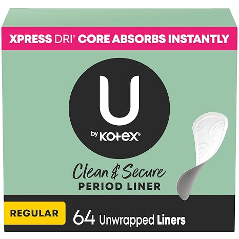 U by Kotex Panty Liners, Clean & Secure, Light Absorbency, Regular Length, 64 Count (Packaging May Vary)