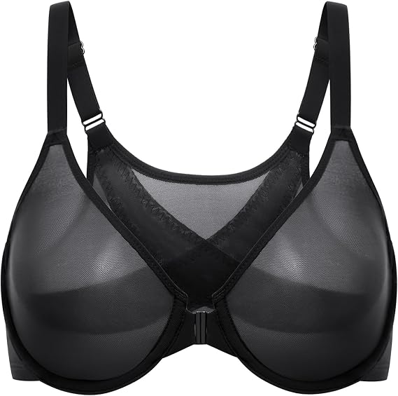 DELIMIRA Women's Posture Front Closure Sheer Mesh Bras | Cosnufy Collection, Plus Size, Underwire, No Padding Unlined