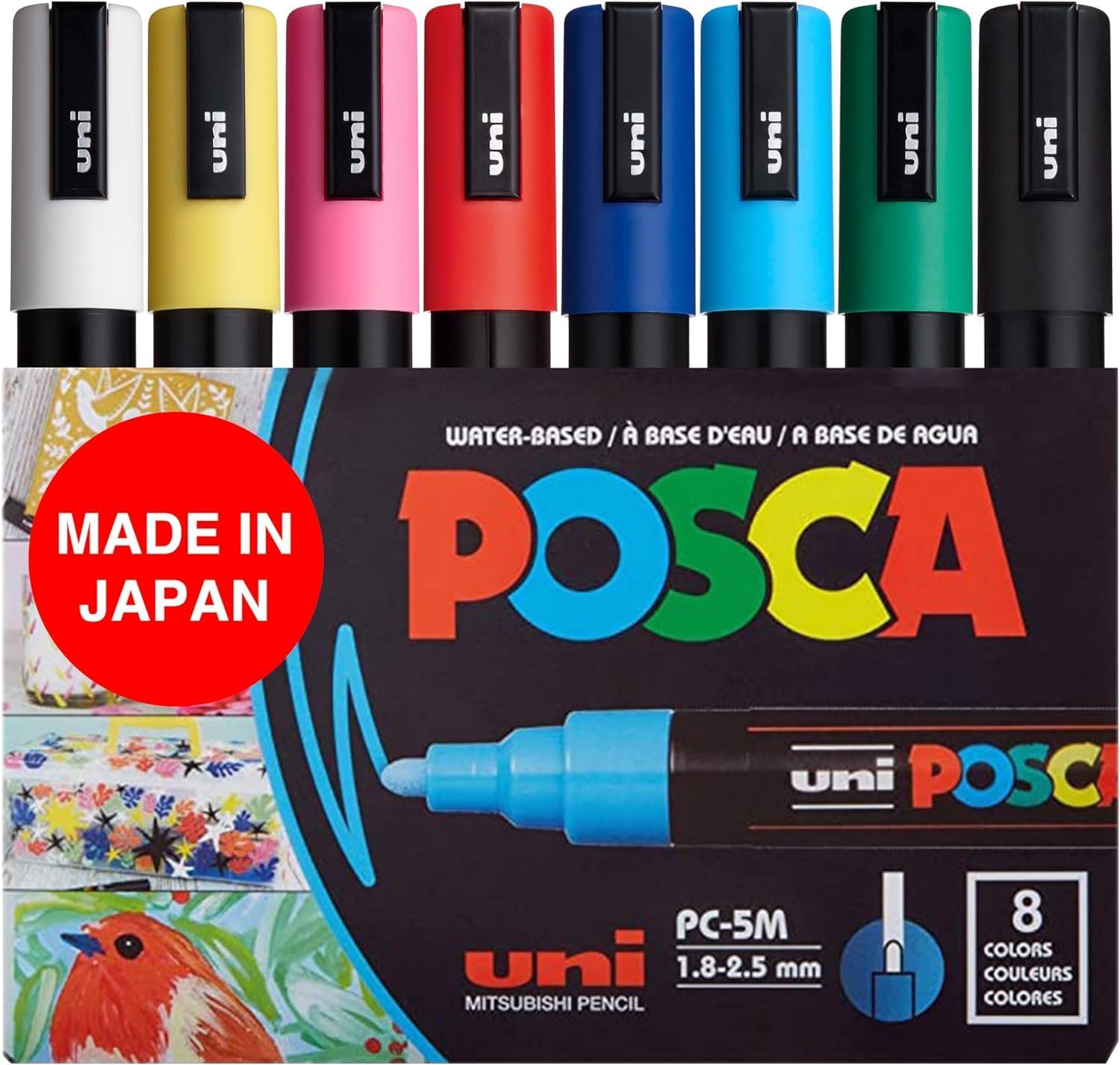 Posca Full Set 8 Acrylic Crayons Reversible Mid-Type Pen Nibs, Posca Pens are Acrylic Paint Markers for Rock Painting, Fabric, Glass Paint, Metal Paint and Graphite