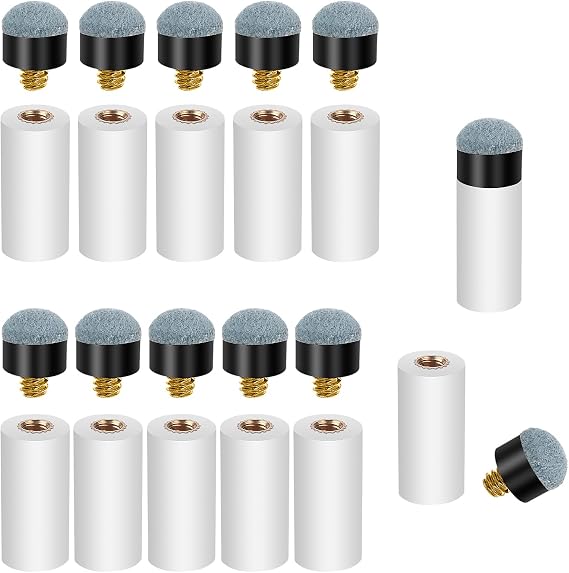 Prasacco 10 Sets Billiard Cues Tips Replacement with White Pool Cue Stick Ferrules, Screw On Pool Cue Tips Pool Stick Tips, 12mm (Blue)