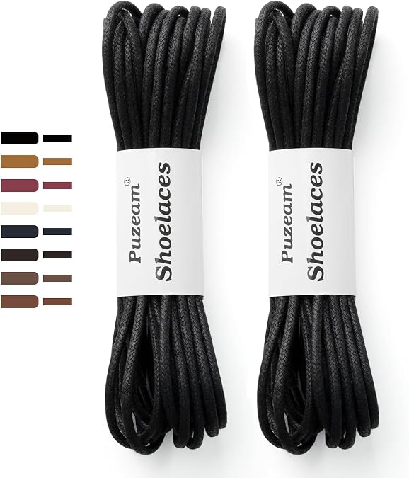2 Pairs 3 mm Waxed Round Shoe Laces, Thin Oxford Shoelaces for Men | Shoelaces for Formal Dress Shoes,Wax Laces for Leather Shoes and Boots