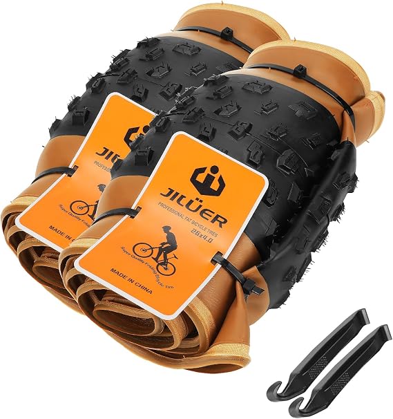 26 x 4.0 inch Fat Bike Tire, Replacement for Snow Bike, 2 Count, Black, Brown