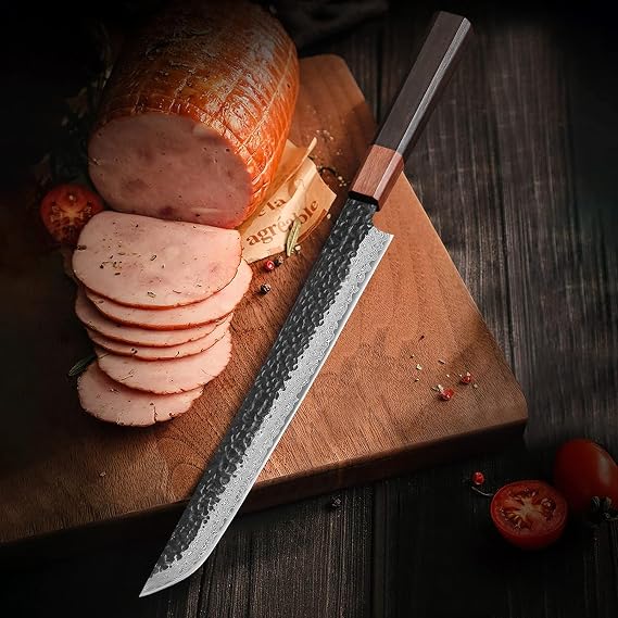 Japanese Chef's Sashimi Knife, Stainless Steel, 8-inch Blade, Wooden Handle, Black