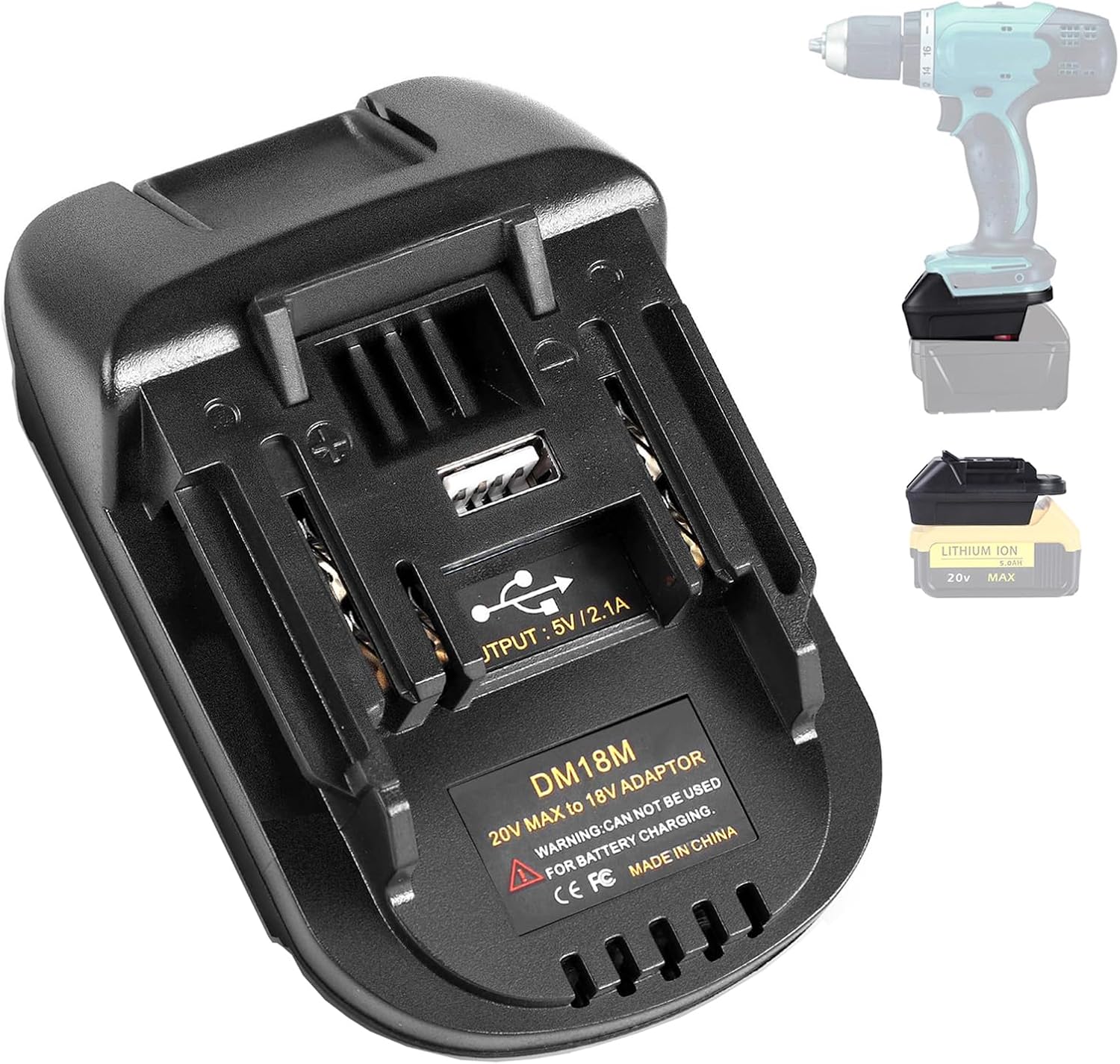 Dewalt 20V to Milwaukee 18V Battery Adapter - Convert Makit Battery, USB Charging