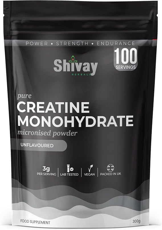 Micronised Creatine Monohydrate Powder 300g – 100 Servings – 100% Pure Vegan Creatine – Unflavoured – Premium Micronised Formula – Packed in The UK Shivay Herbals