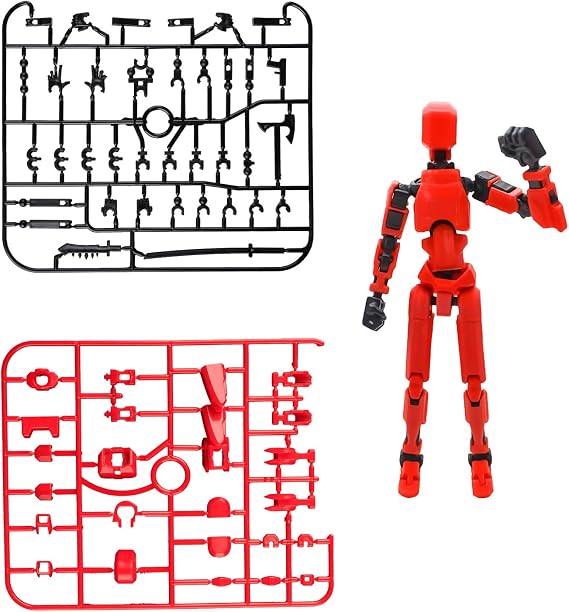 T13 Action Figure Set,3D Printed Multi-Jointed Robot Toy,Fully Movable Action Figures with Weapons & Hand Accessories,Desktop Decorations for Game Lovers,Robot Collectors(Red)