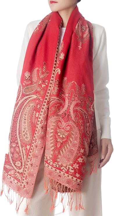 iB-iP Women's Flower Shawl Tassels Lightweight Embroidered Fashion Scarf