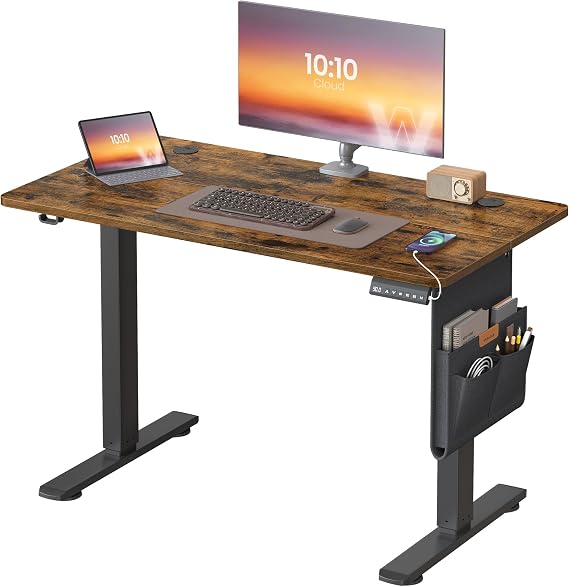 VASAGLE Electric Standing Desk, Height Adjustable Desk, 100 x 60 cm, Continuous Adjustment, Spliced Tabletop, 4 Memory Heights, Rustic Brown LSD130KD02