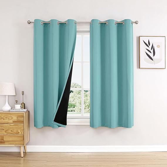 ChrisDowa 100% Blackout Curtains for Bedroom 63 Inches Long 2 Panels Set