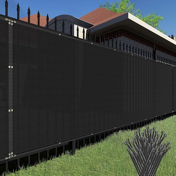 TANG 4' x 1' Privacy Fence Screen Black with Zipties, 150 GSM Outdoor Fencing Panels Blockage Shade Cloth with Grommets, Windscreen Chainlink Fences Mesh Netting Cover for Balcony Yard Deck