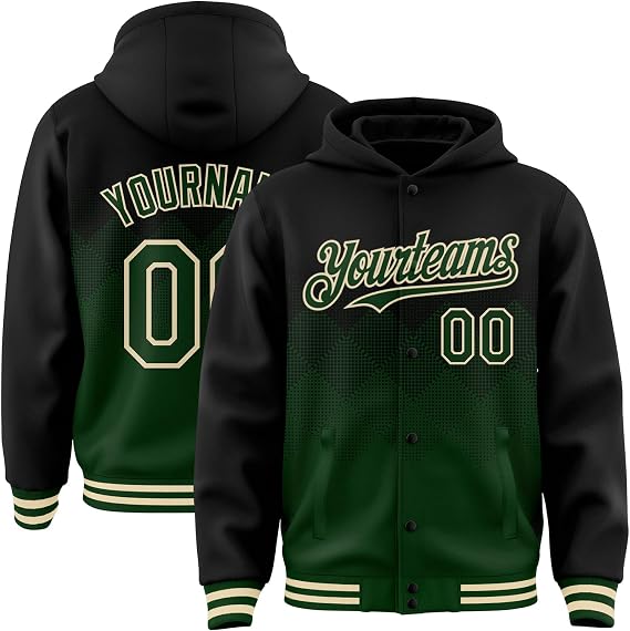 Fanscustom Custom Baseball Varsity Jackets with Hooded Personalized Bomber Jerseys Sports Team Uniforms Gradient Coats